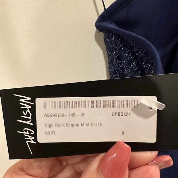 DON’T YOU HAVE A PARTY TO GO TO??  Nasty Gal High Neck Sequin Dress, Navy - Picture 3 of 16